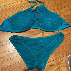 Teal High Neck Bikini Set